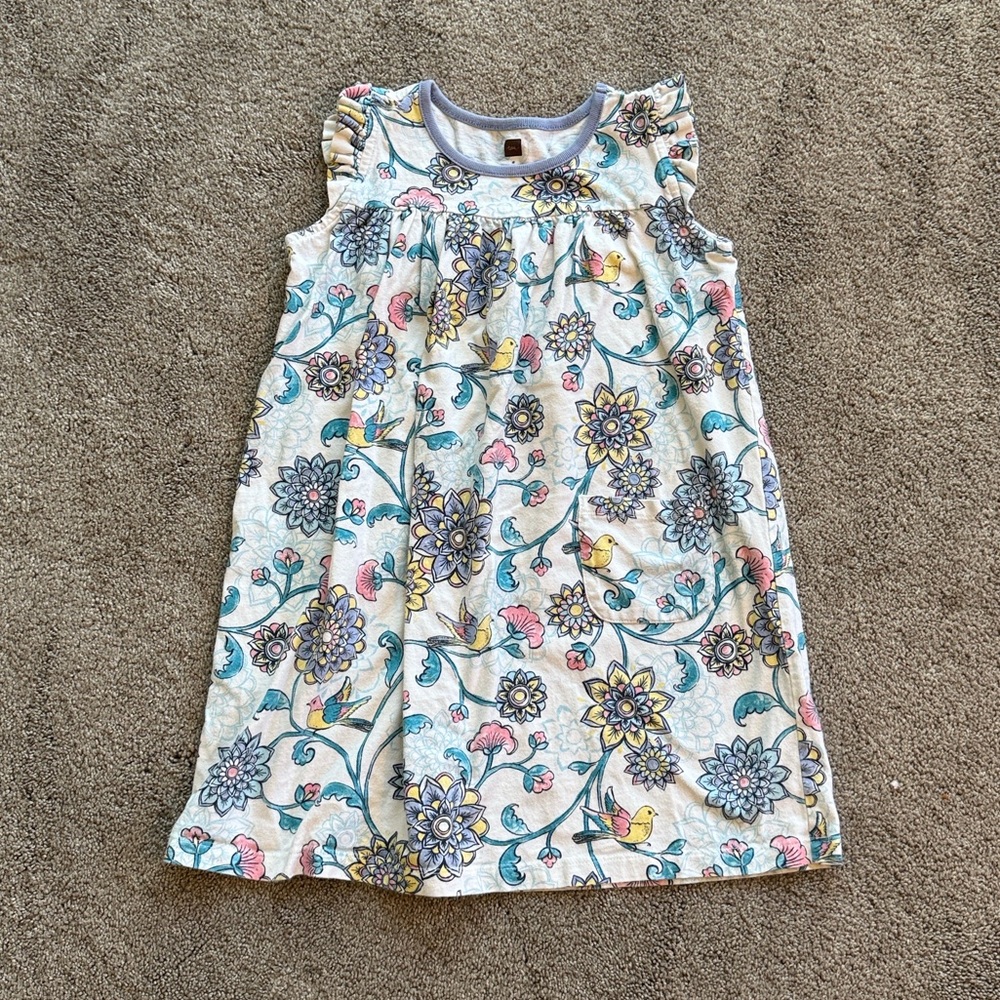 Tea Brand- Floral Kids Dress with Ruffled Sleeves